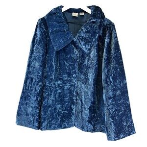 Roamans Velvet Jacket Blue Soft Velour Large Collar Button Swing Womens Plus 22